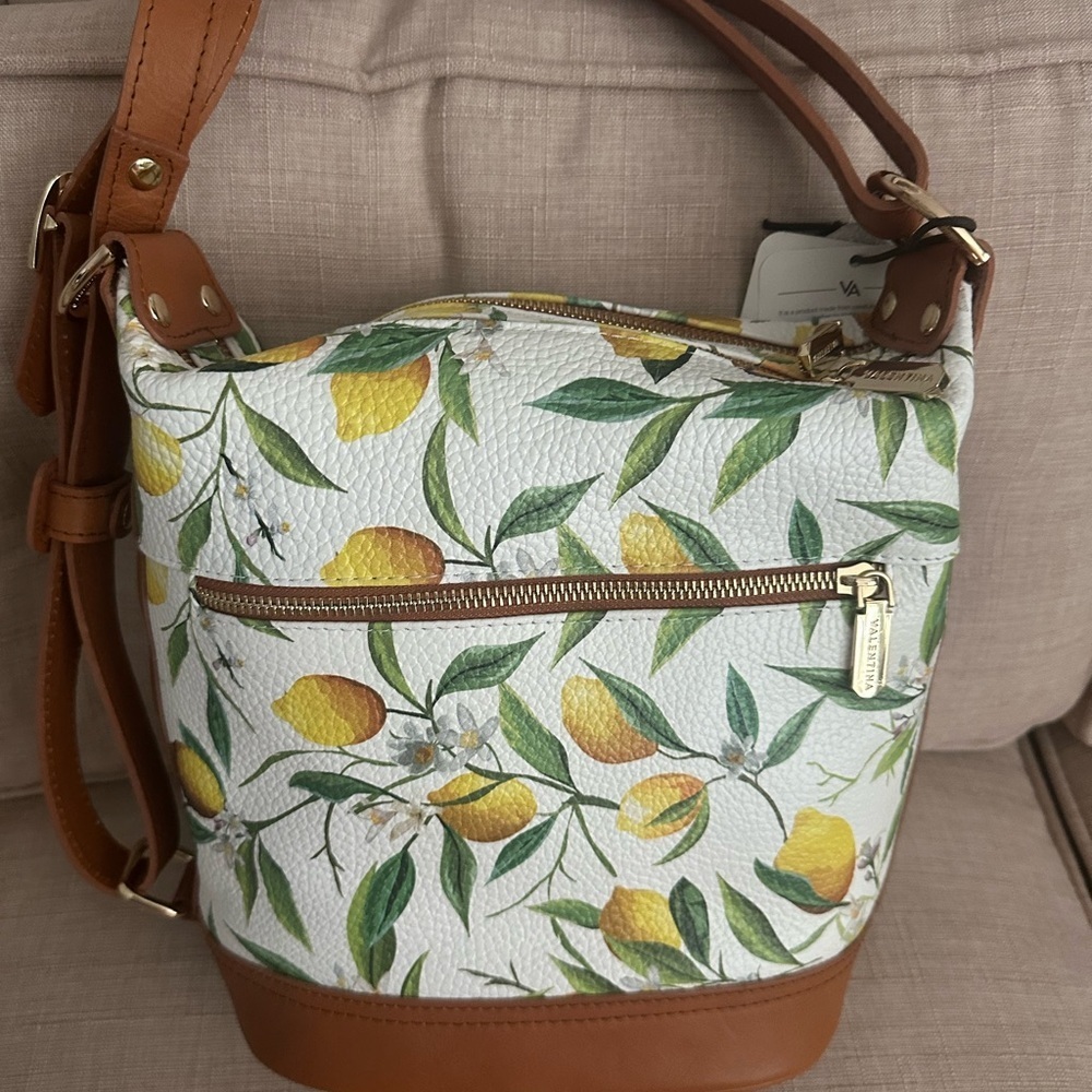 NewValentina Brown Leather Lemon Print Shoulder Bag - Picture 4 of 13